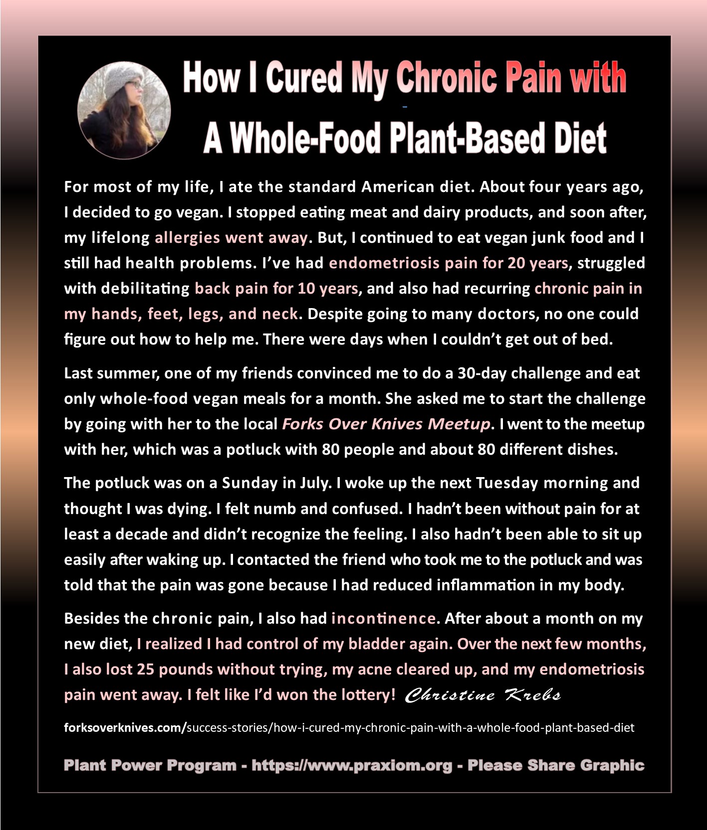 How I Cured My Chronic Pain with a Whole Food Plant Based Diet - Christine Krebs