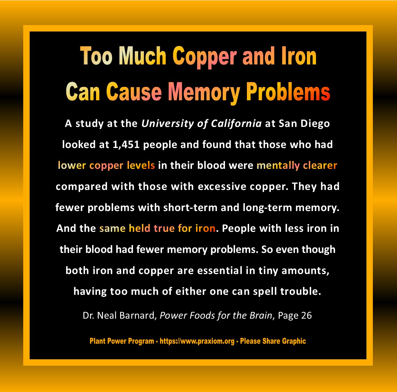 Too Much Copper and Iron Can Cause Memory Problems - Dr Neal Barnard