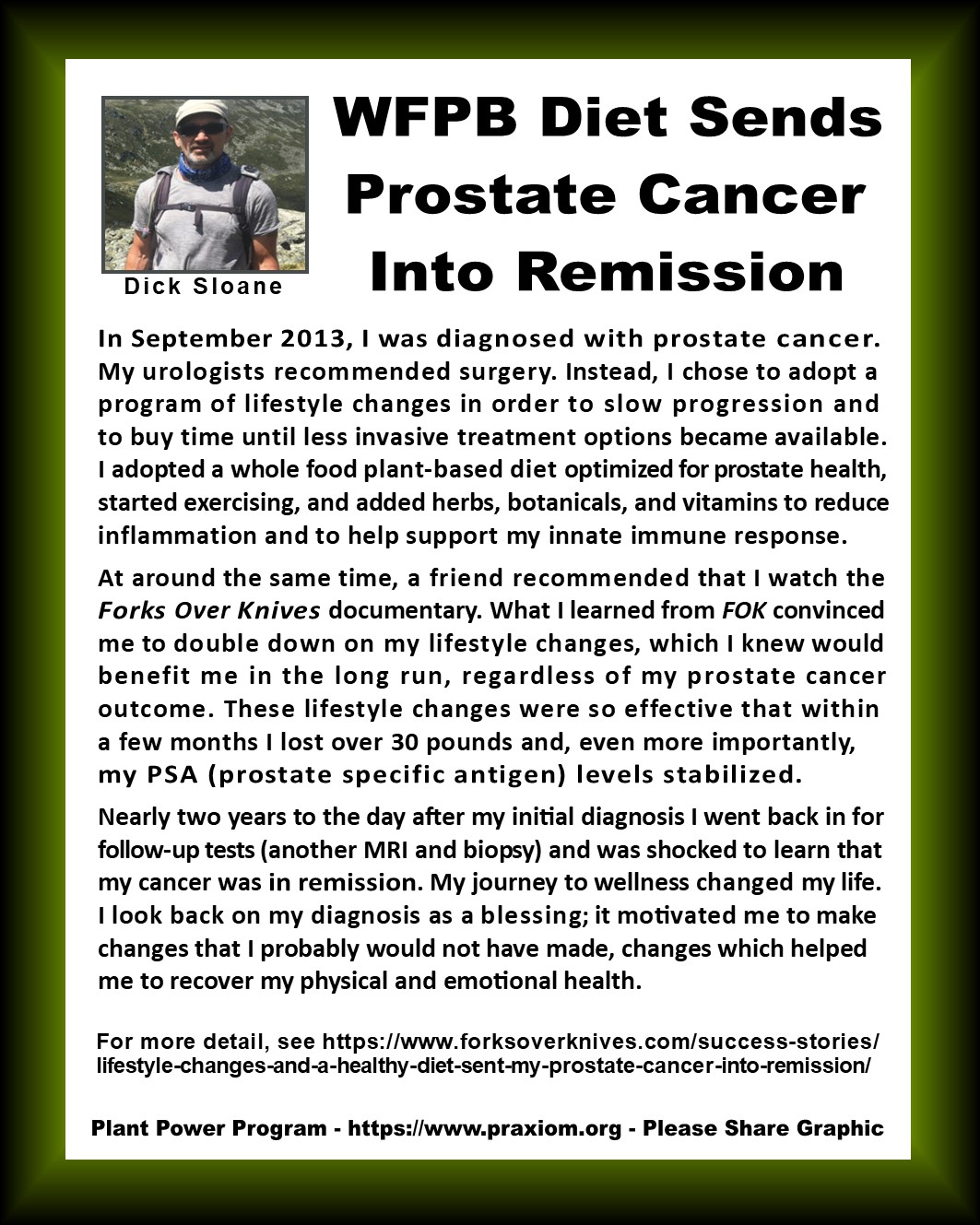 WFPB Sends Prostate Cancer into Remission - Dick Sloane