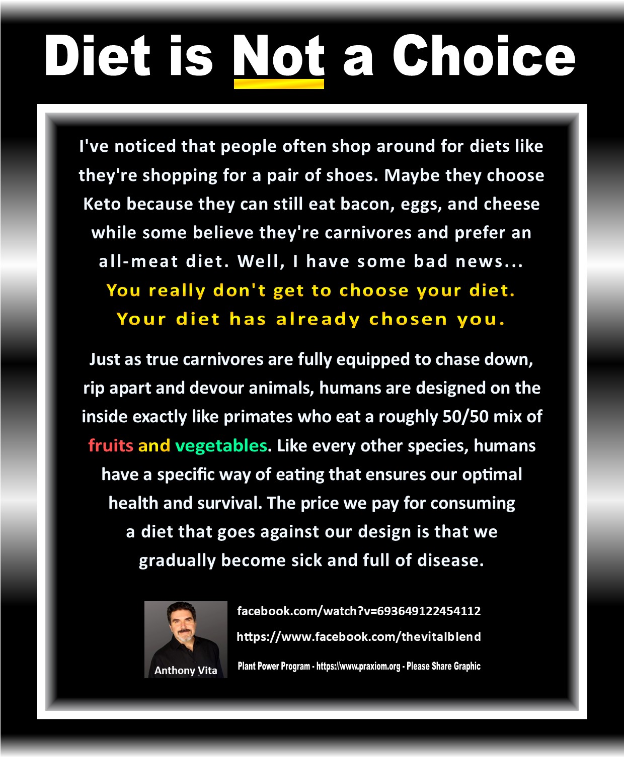 Diet is Not a Choice - Anthony Vita