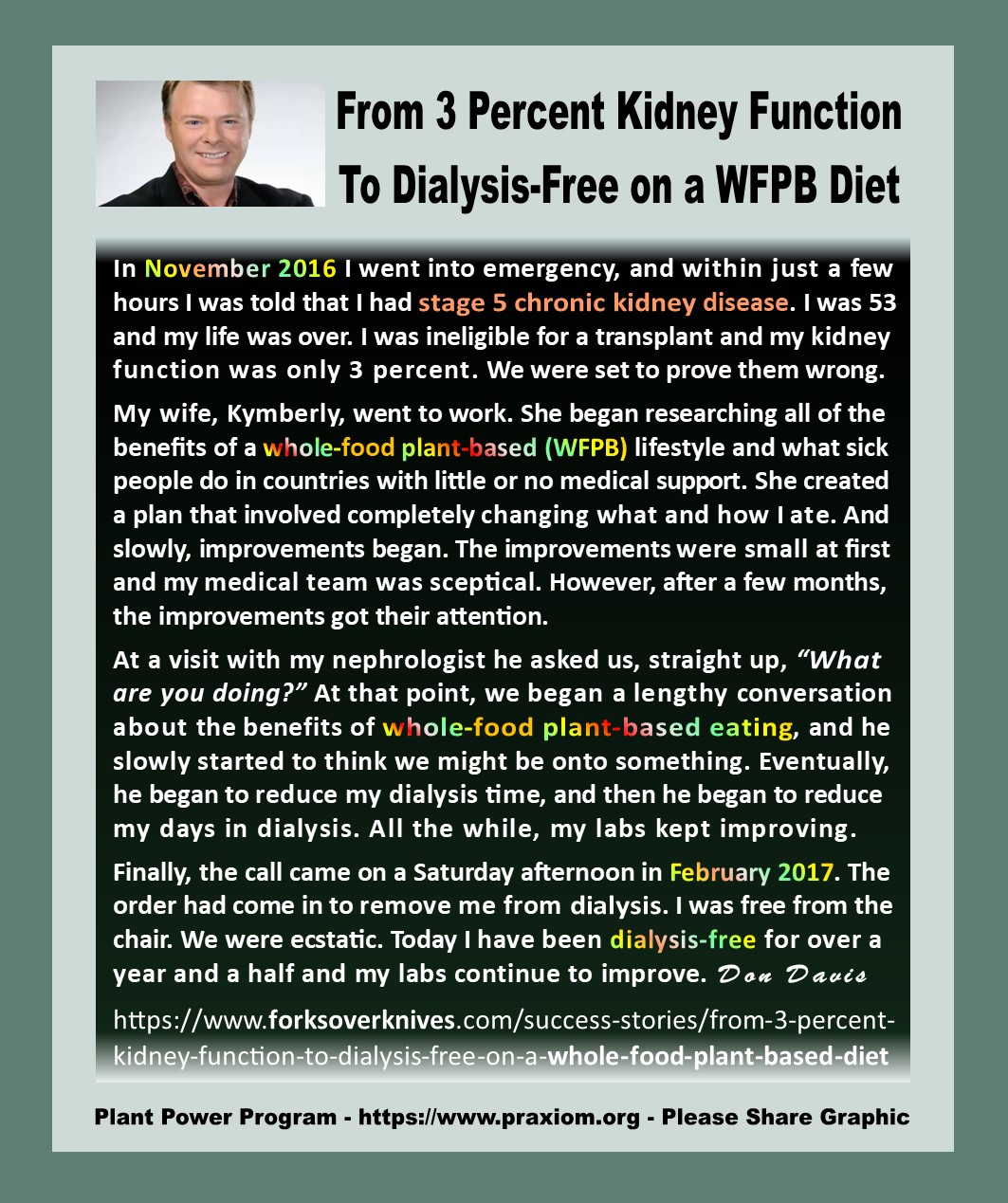 From 3 Percent Kidney Function to Dialysis-Free on a WFPB Diet - Don Davis