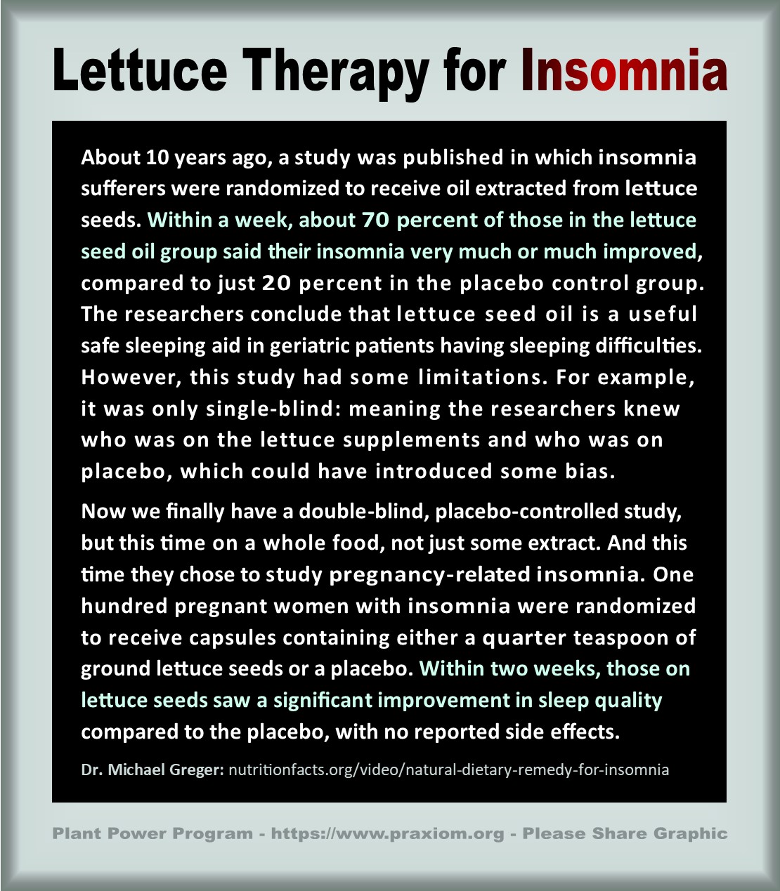 Lettuce Therapy for Insomnia - Dr. Michael Greger